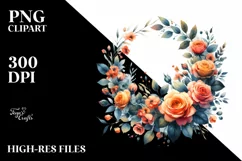 Vibrant Orange Roses Wild Wreath | Clipart Product Image 3