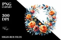Vibrant Orange Roses Wild Wreath | Clipart Product Image 3