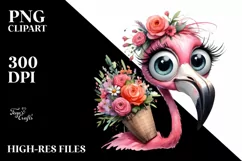 Human-like Flamingo with Large Flower Bouquet | Clipart Product Image 1