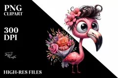 Human-like Flamingo with Large Flower Bouquet | Clipart Product Image 3