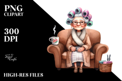 Old Lady Hair Curlers Couch Mug Sublimation Clipart Product Image 2