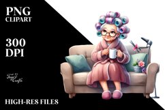 Old Lady Hair Curlers Couch Mug Sublimation Clipart Product Image 3