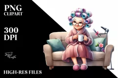 Old Lady Hair Curlers Couch Mug Sublimation Clipart Product Image 3