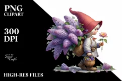 Detailed Gnome Lilac Bouquet Digital Painting | Clipart Product Image 1