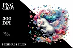 Colorful Baby Unicorn Tumbling with Spring Petals, Product Image 1