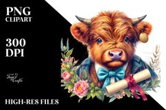 Colorful Baby Highland Cow with Diploma, Transparent PNG Product Image 3