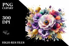 Colorful Bouquet with Anemone PNG Product Image 1