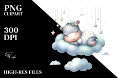Cute Baby Hippo Sleeping on Cloud Hanging Stars Product Image 2