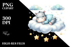 Cute Baby Hippo Sleeping on Cloud Hanging Stars Product Image 2