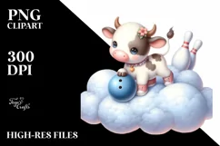 Cute Baby Cow Bowling in Style | Clipart Product Image 1
