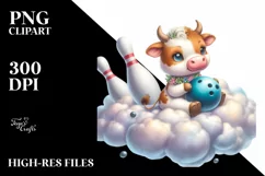 Cute Baby Cow Bowling in Style | Clipart Product Image 3