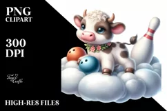 Cute Baby Cow Bowling in Style | Clipart Product Image 1