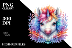 Vibrant Watercolor Baby Unicorn PNG Product Image 2