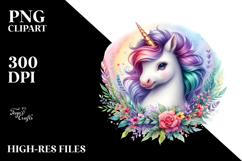 Vibrant Watercolor Baby Unicorn PNG Product Image 2