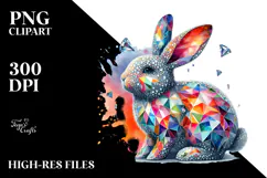 Colorful Bunny Made of Diamonds on Splashy Background, PNG Product Image 2