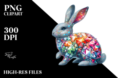 Colorful Bunny Made of Diamonds on Splashy Background, PNG Product Image 2