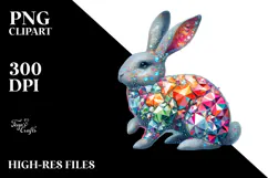 Colorful Bunny Made of Diamonds on Splashy Background, PNG Product Image 2