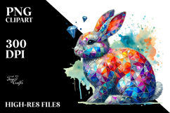Colorful Bunny Made of Diamonds on Splashy Background, PNG Product Image 2