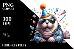 Cute Baby Walrus with Party Hat, PNG Product Image 2