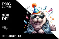 Cute Baby Walrus with Party Hat, PNG Product Image 2