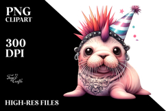 Cute Baby Walrus with Party Hat, PNG Product Image 2