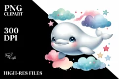 Cute Baby Beluga Whale on Stars and Clouds | Sublimation | Product Image 1