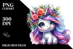 Cute Baby Unicorn with Floral Wreath PNG Product Image 2