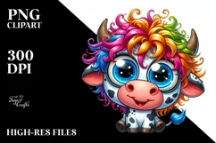 Colorful Cow Cartoon Sublimation Clipart Product Image 1