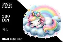Colorful Pastel Baby Unicorn Napping PNG Product Image 2