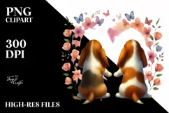 Adorable Basset Hound Pair Holding Heart Shapes PNG Product Image 2