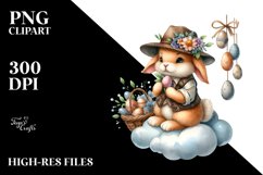 Watercolor Bunny with Flower in Mouth PNG Product Image 2
