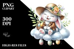 Sitting Bunny on Cloud with Eggs PNG Product Image 2