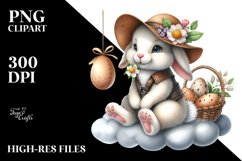 Sitting Bunny on Cloud with Eggs PNG Product Image 2