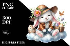 Sitting Bunny on Cloud with Eggs PNG Product Image 2