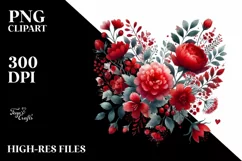 Watercolor Red Floral Heart PNG Product Image 2