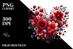 Red Floral Heart, Watercolor PNG Product Image 2