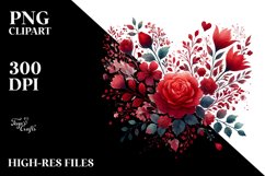 Red Floral Heart, Watercolor PNG Product Image 2