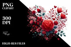 Red Floral Heart, Watercolor PNG Product Image 2