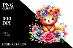 Cartoon Style Watercolor Bear Flower Crown | Sublimation Product Image 2