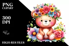 Cartoon Style Watercolor Bear Flower Crown | Sublimation Product Image 3
