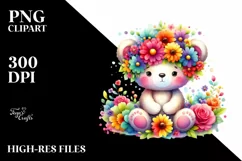 Cartoon Style Watercolor Bear Flower Crown | Sublimation Product Image 1