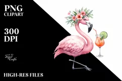 Vibrant Flamingo Cocktail Design | Sublimation | Clipart Product Image 1