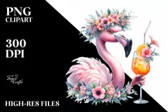 Vibrant Flamingo Cocktail Design | Sublimation | Clipart Product Image 1
