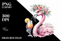 Vibrant Flamingo Cocktail Design | Sublimation | Clipart Product Image 1