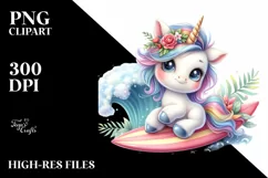 Baby Unicorn Surfing Adventure Clipart Product Image 1