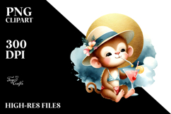 Cute Monkey Drinking Cocktail PNG Product Image 2