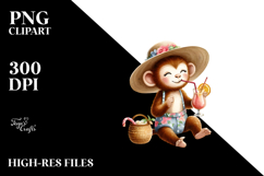 Cute Monkey Drinking Cocktail PNG Product Image 2