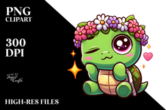 Winking Turtle with Flower Crown PNG Product Image 2