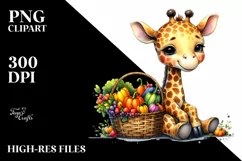 Quirky Baby Giraffe with Vegetables | Sublimation | Clipart Product Image 3