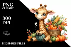 Quirky Baby Giraffe with Vegetables | Sublimation | Clipart Product Image 1